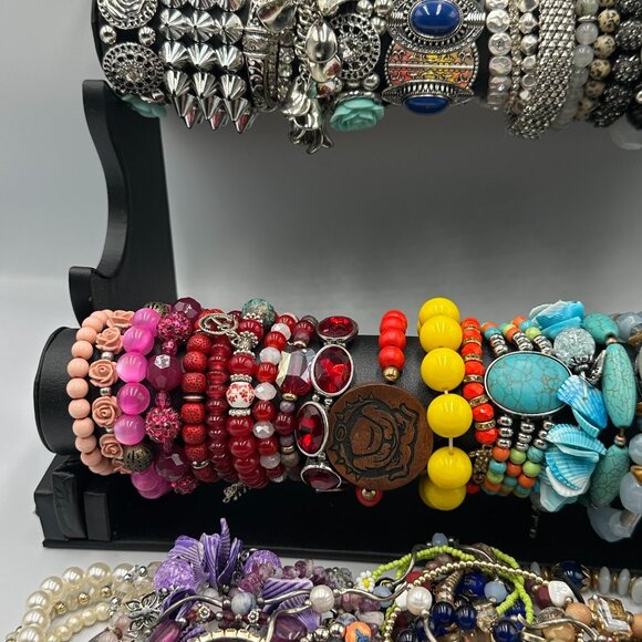 Stretch Bracelet Lot Multicolor Beaded Mix Chunky Bold Statement Jewelry - Picture 3 of 7